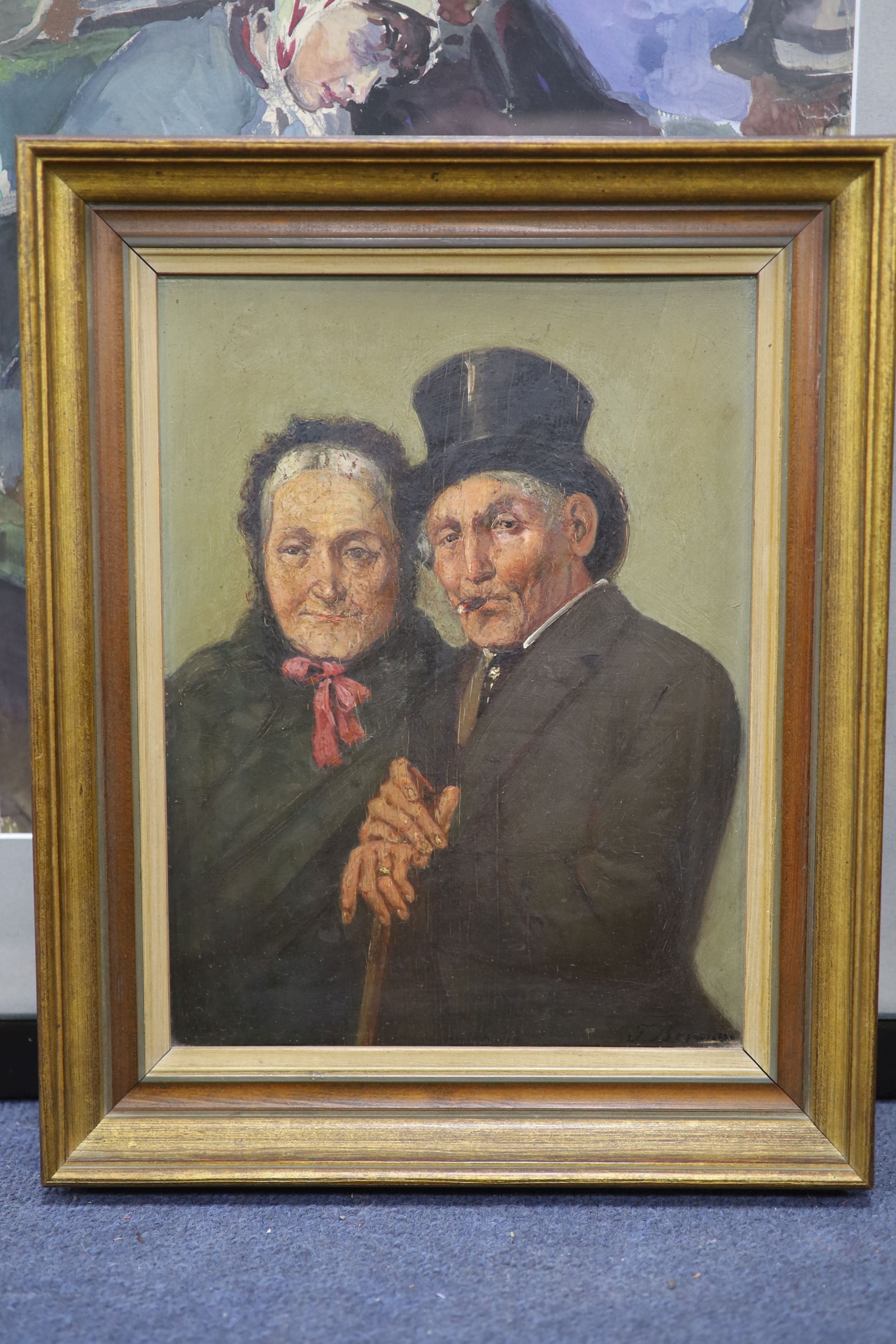 J.Bergman, oil on board, A distinguished couple, signed, 25 x 19 cm.